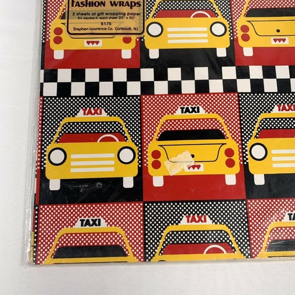 Vintage Stephen Lawrence All Occasion Taxi Cab Gift Wrap Sheets Two 20" x 30" - Picture 4 of 7